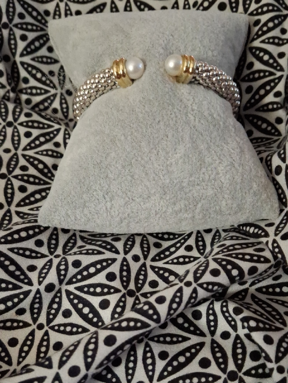 LAGOS Two-Tone Pearl-Ended Cuff Bracelet - Sterling Silver and 18k Gold